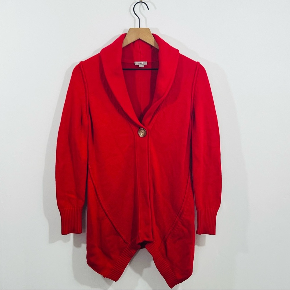 J.Jill Single Button Front Bold Red Knit High Low Sides Wool Mix Classic Wear XS